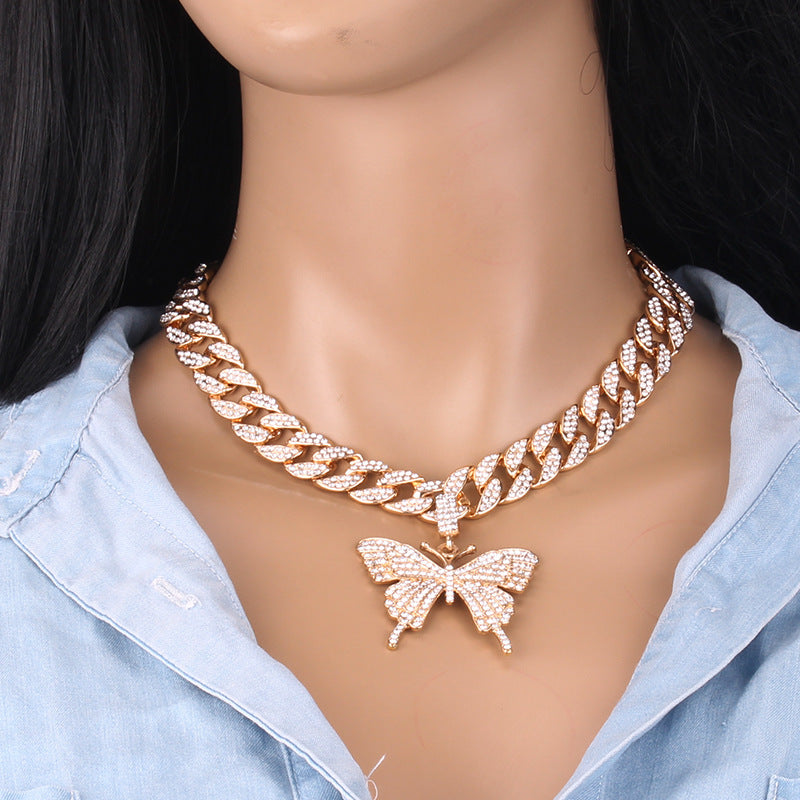 Hip Hop Trend Ins Style Diamant Schmetterling Cuban Daikin Halskette Unisex