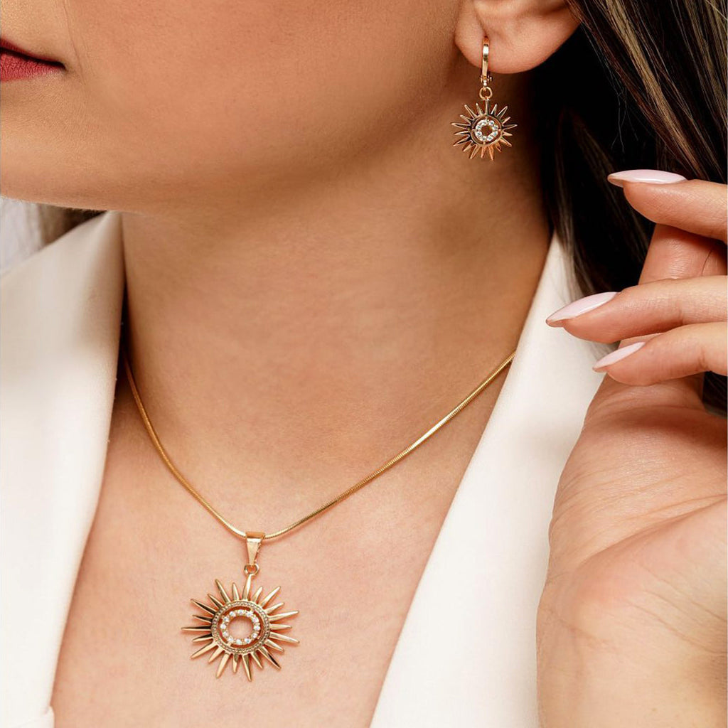 Sonnenblumen-Ohrringe, Halskette, Schmuckset für Damen