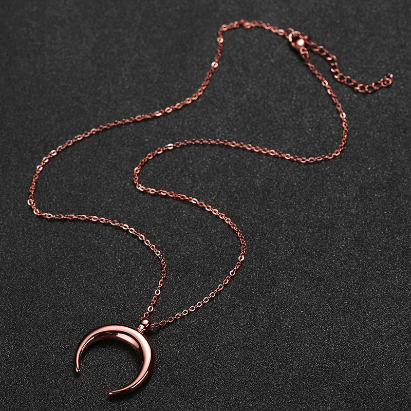 Minimalist Style Stainless Steel Horn Moon Pendant Necklace