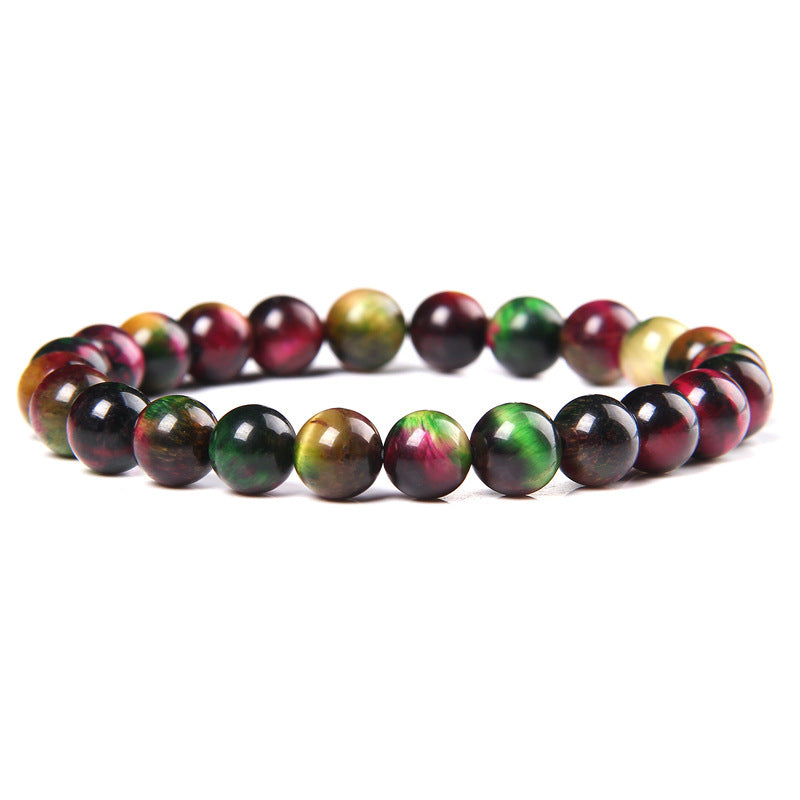 Pulsera elástica de ojo de tigre verde natural con cuentas