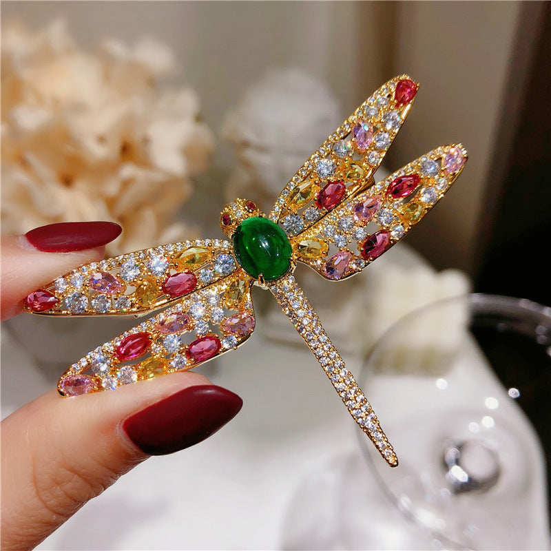 Broche de libélula de circonitas de colores, estilo francés, para suéter