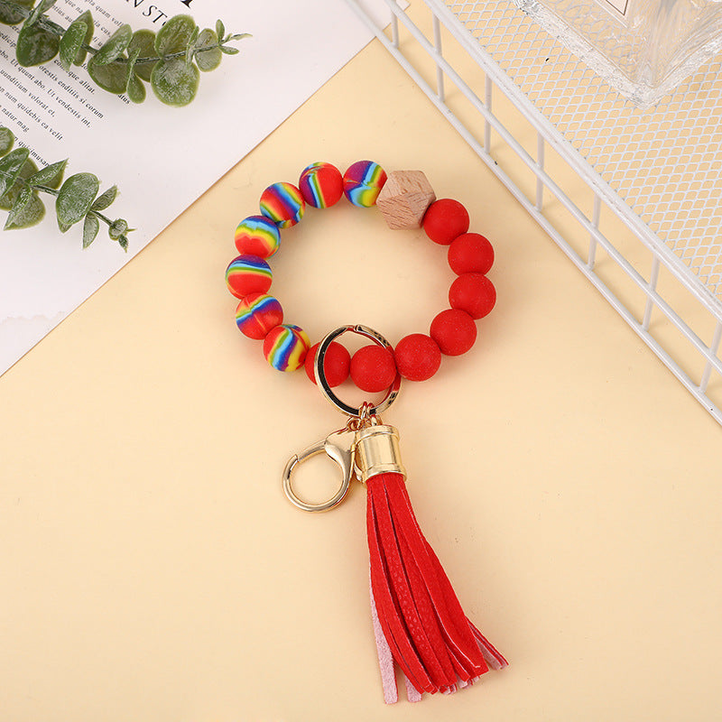 Color del llavero de muñeca con cuentas de silicona