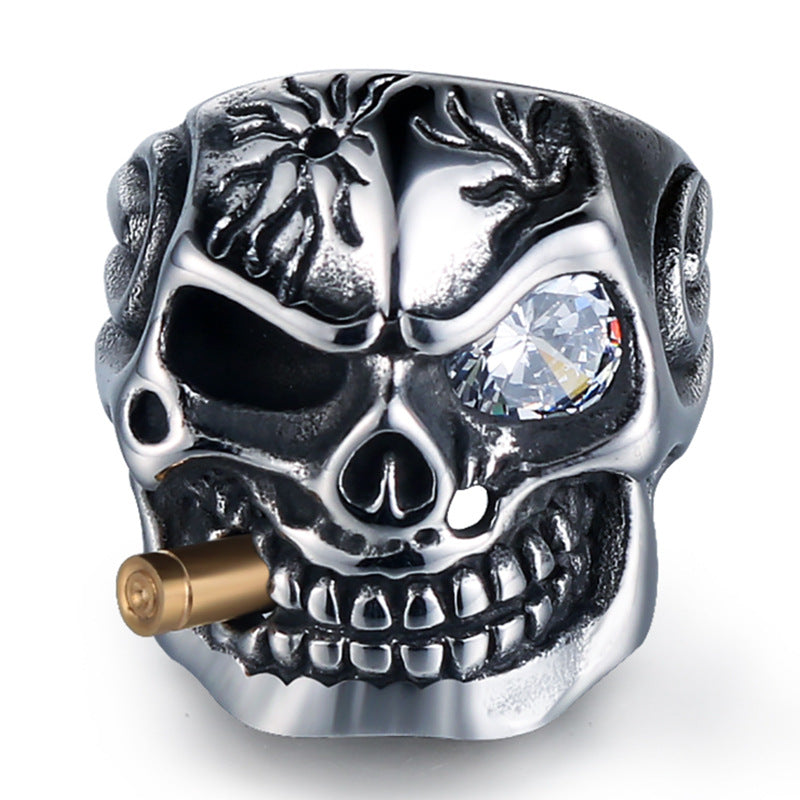 Totenkopf-Stahlring Personalisierter Punk-Herrenring Schmuck