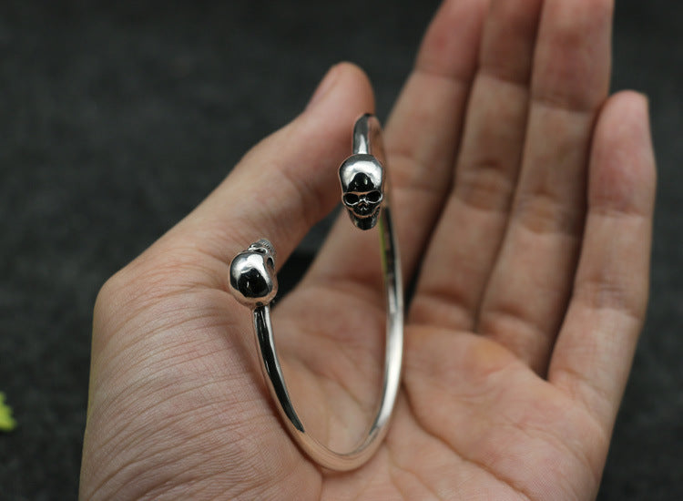 925 Sterling Silver Vintage Distressed Punk Double Skull Personalized Bracelet