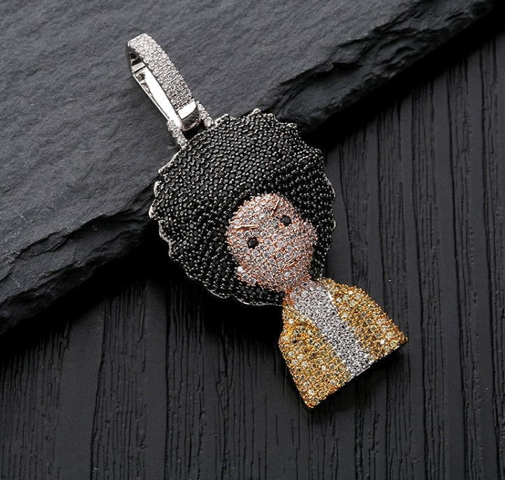 Iced Out The Boondocks Anhänger CZ Halskette Kette Herren Damen Mikro Gepflastert Hip Hop Gold Silber Farbe Bling Charm Ketten Schmuck