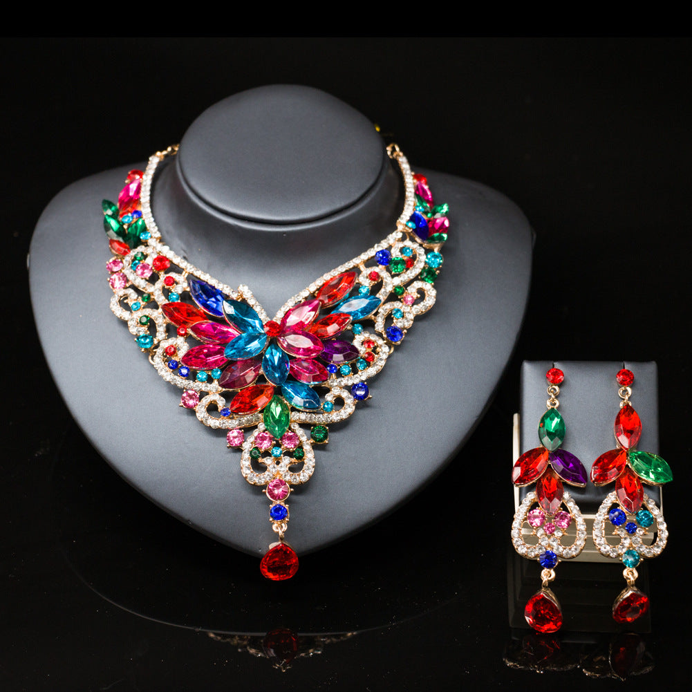 Speed selling explosion, African, European and American color exaggerated bride necklace earrings set of alloy manufacturers