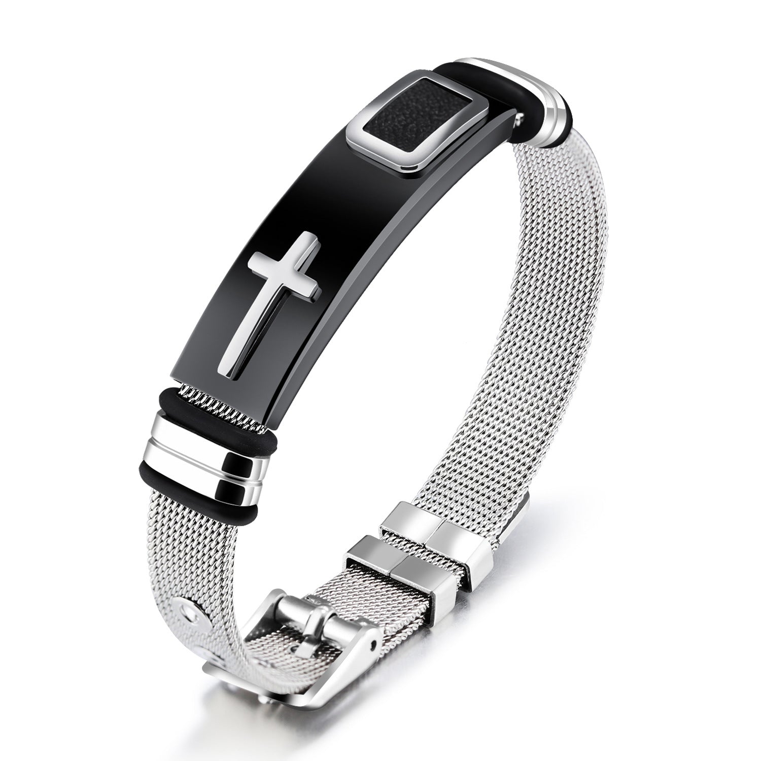 Stahlgitterarmband Armband Goldkreuz Titanstahl Herren Persönlichkeitsarmband