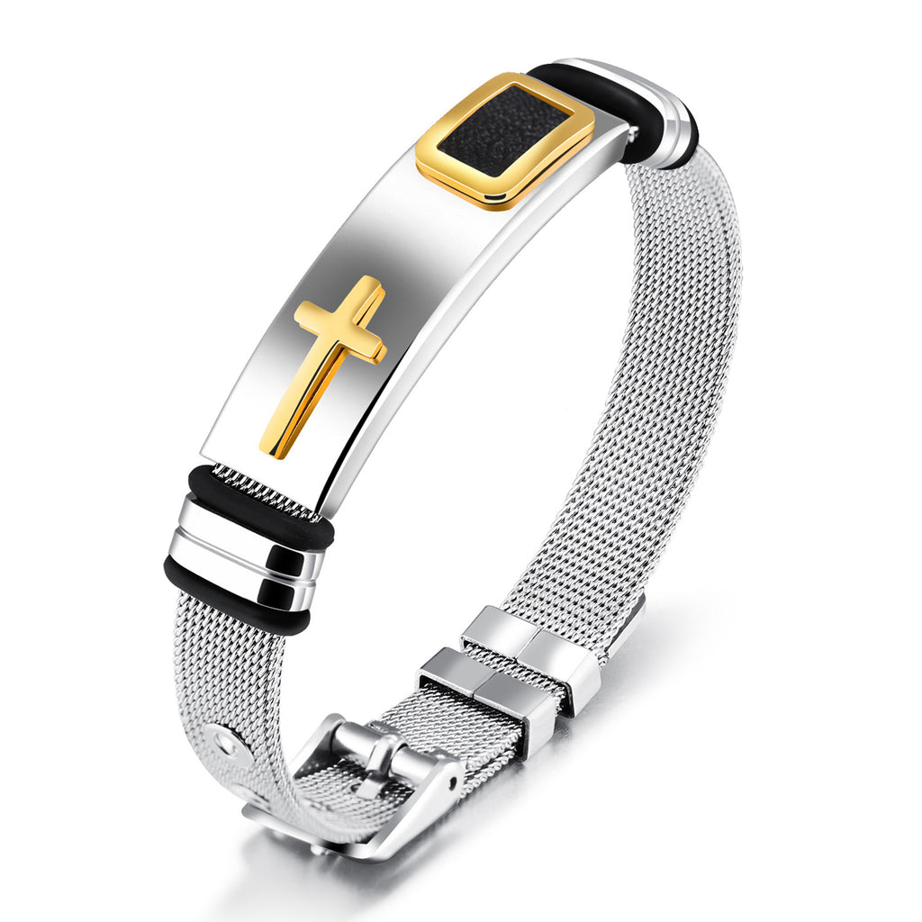 Stahlgitterarmband Armband Goldkreuz Titanstahl Herren Persönlichkeitsarmband