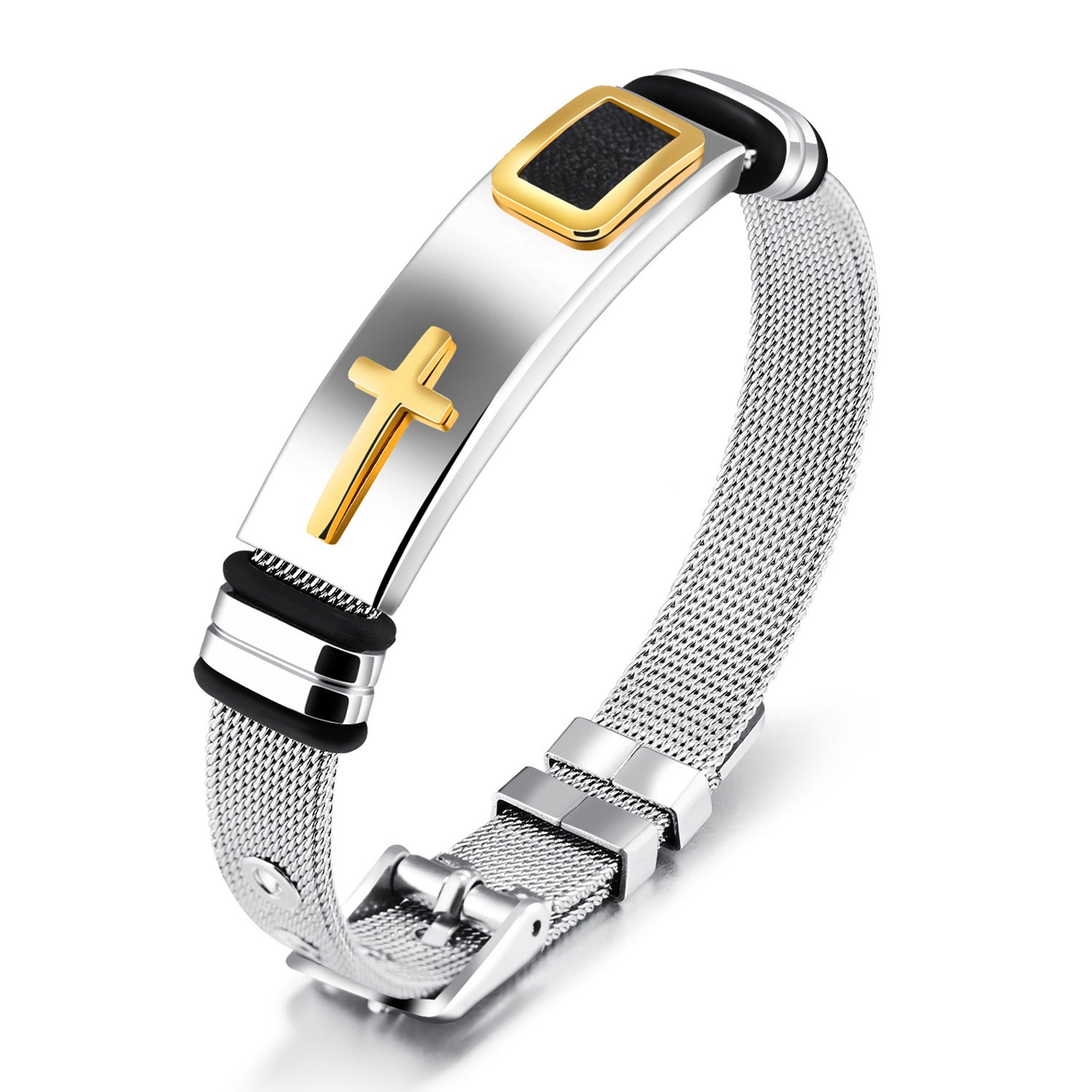 Stahlgitterarmband Armband Goldkreuz Titanstahl Herren Persönlichkeitsarmband
