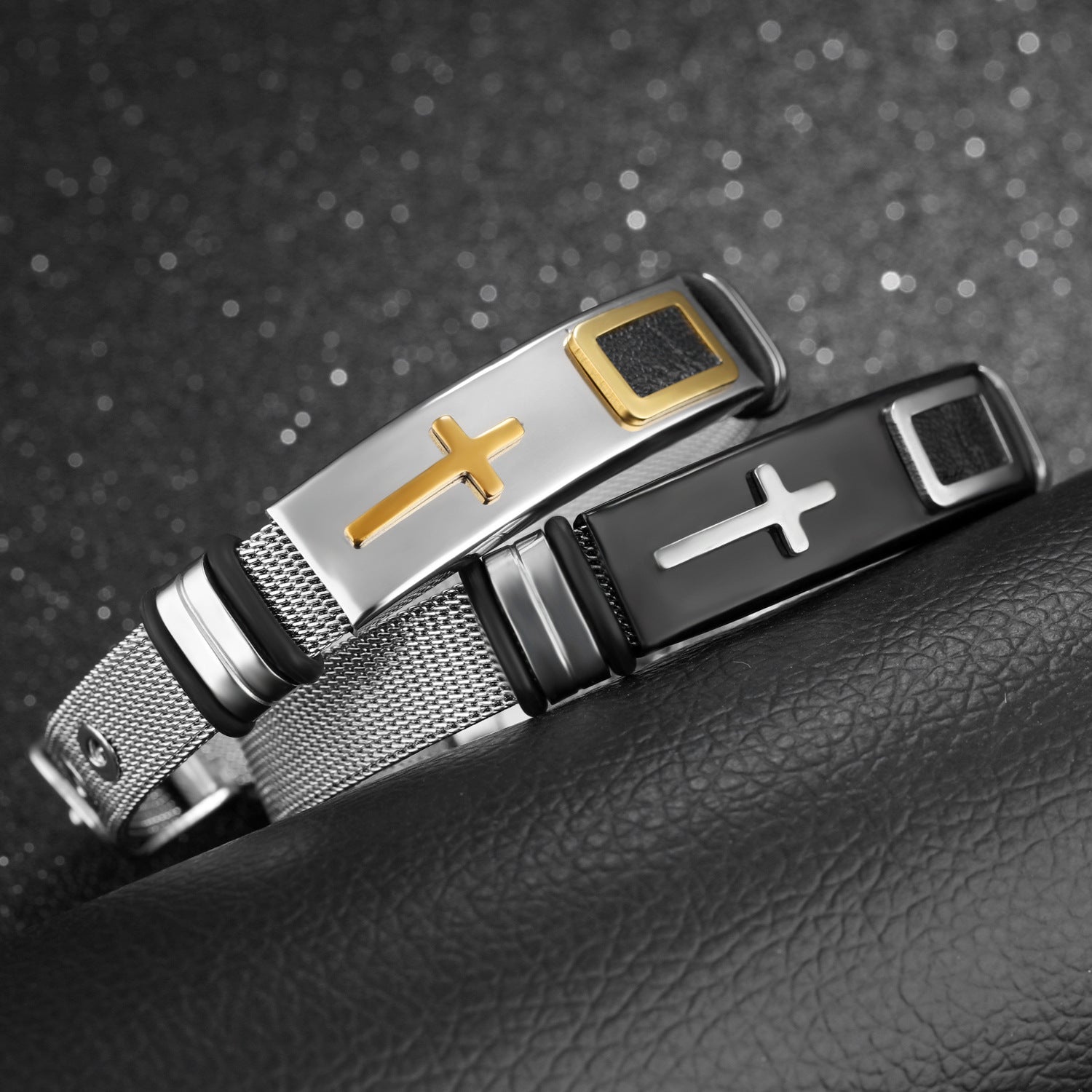 Stahlgitterarmband Armband Goldkreuz Titanstahl Herren Persönlichkeitsarmband
