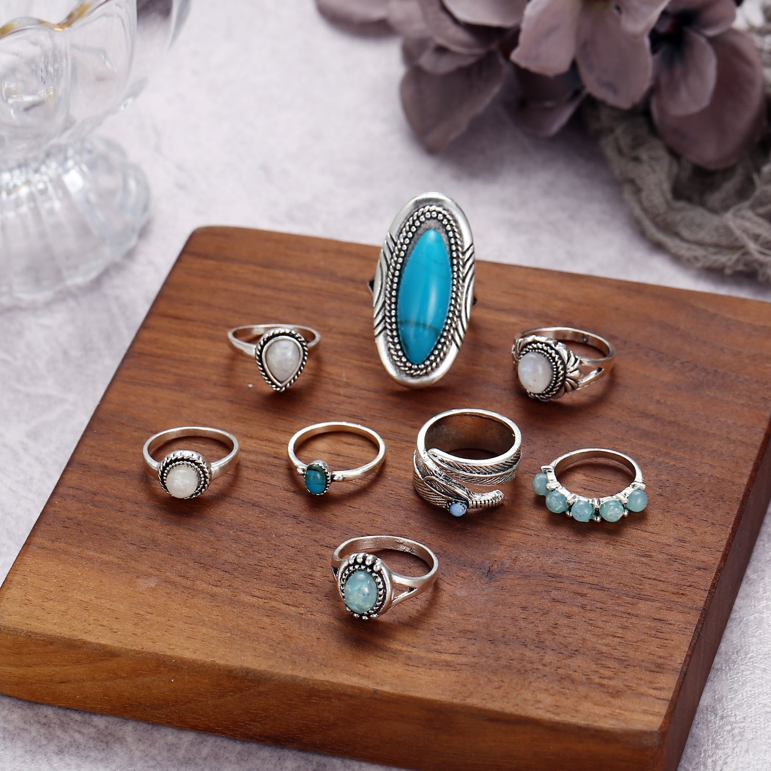 Opalring-Set Türkis achtteilig Schmuck