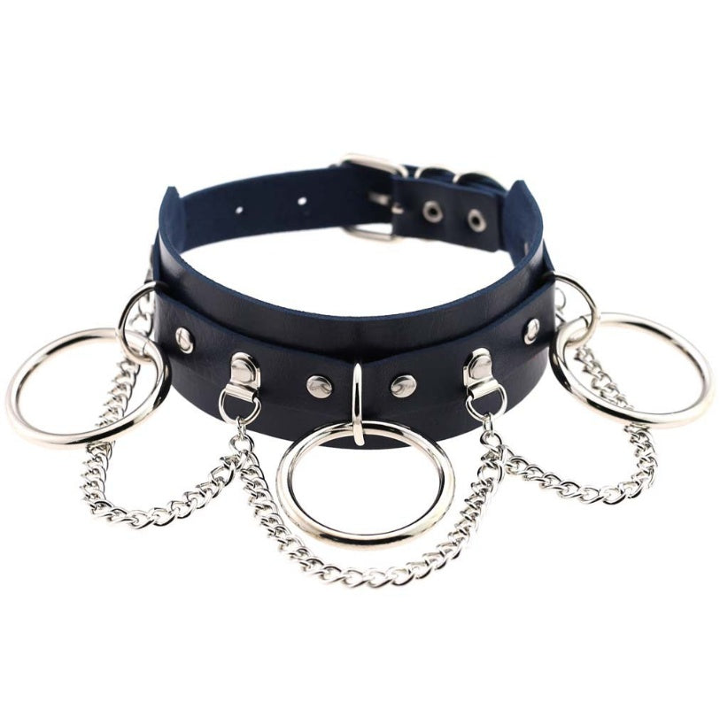 European and American style personality exaggerated PU leather collar necklace Punk street shooting nightclub O-ring chain clavicle chain neck collar