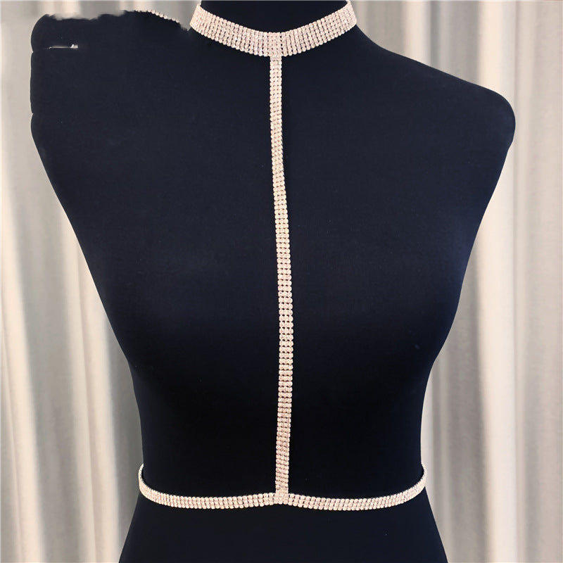 Collar de joyería de verano con cadena corporal de bikini con diamantes de destello