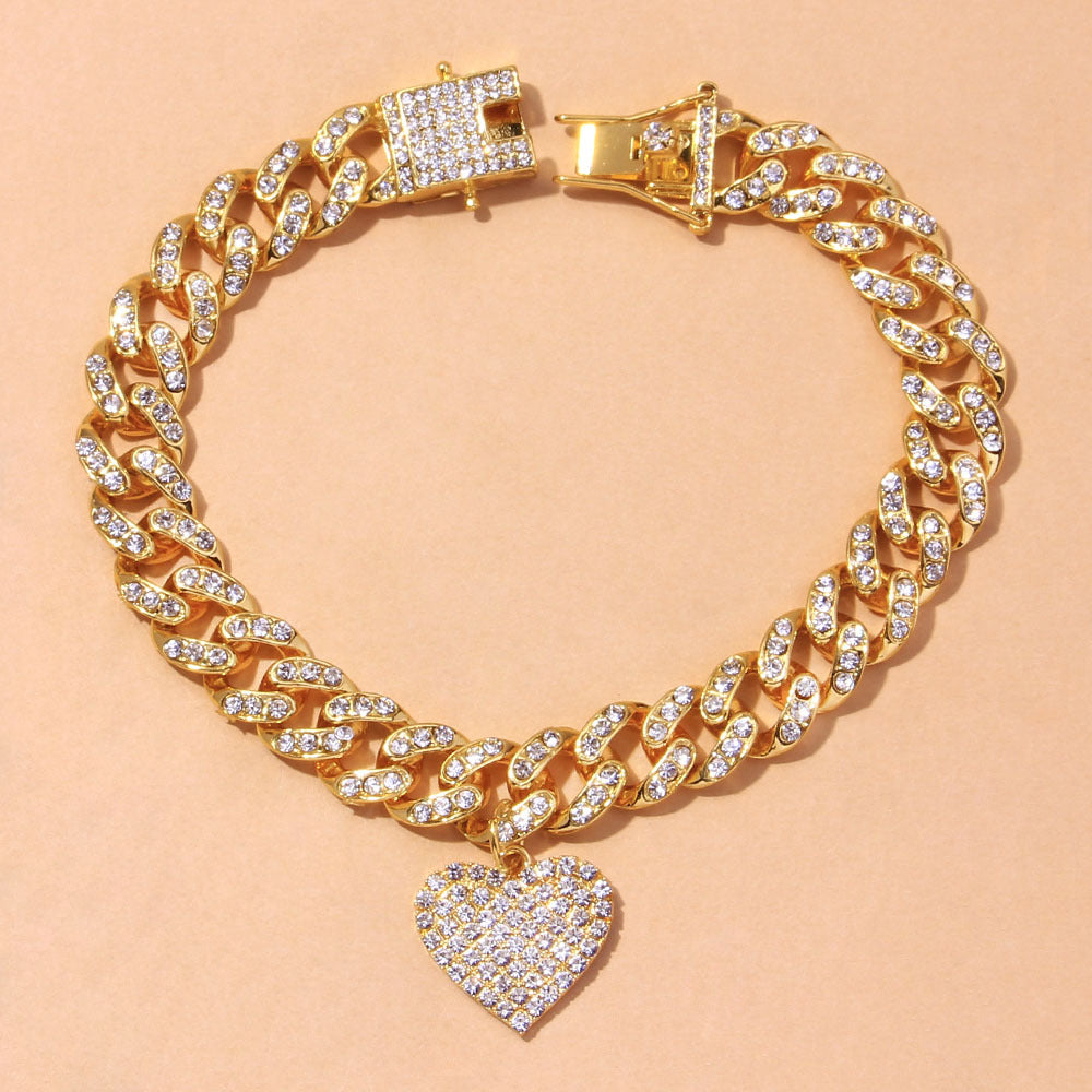 Pulsera de tobillo de moda de lujo con dije de corazón y diamantes
