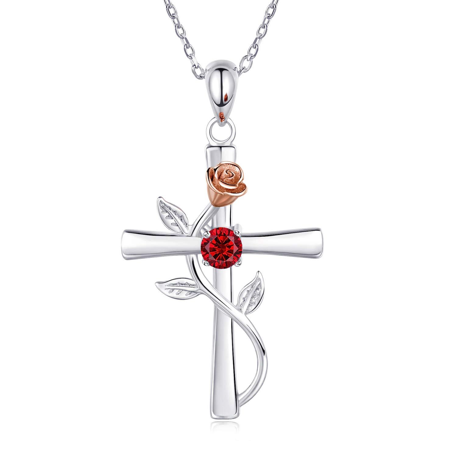 Rosenkreuz-Halskette mit Strass, modische Persönlichkeit, 12 Monats-Geburtsstein-Anhänger-Halskette für Valentinstag, Geburtstagsgeschenk