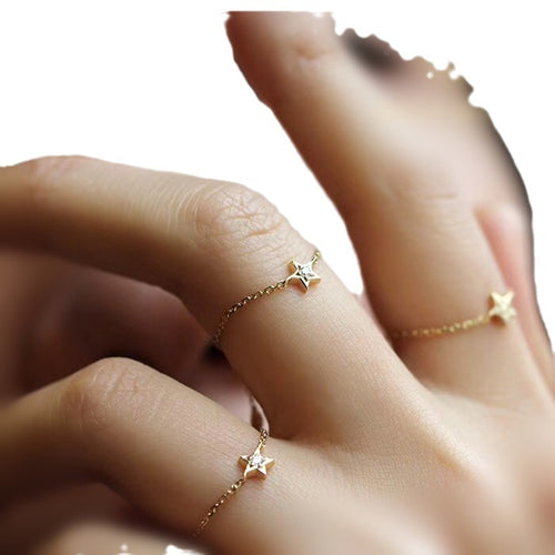 18K Ring aus reinem Gold mit Diamantkette