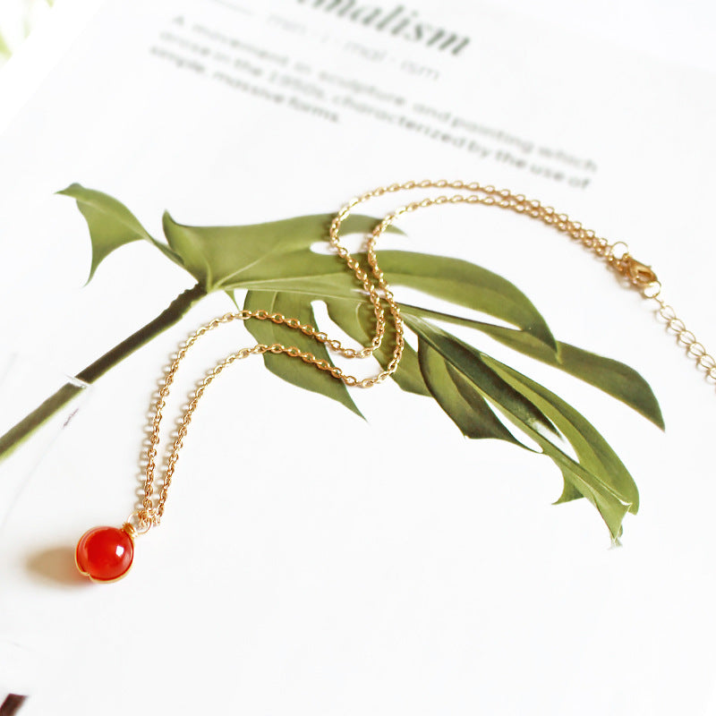 Wickel-Anhänger, natürlicher Kristall, roter Achat, Halskette, Glaskugel-Anhänger, Halskette, Damenschmuck, Geschenk