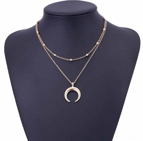 Collar Doble Bohemio Chapado en Oro para Mujer, Collar de Clavícula