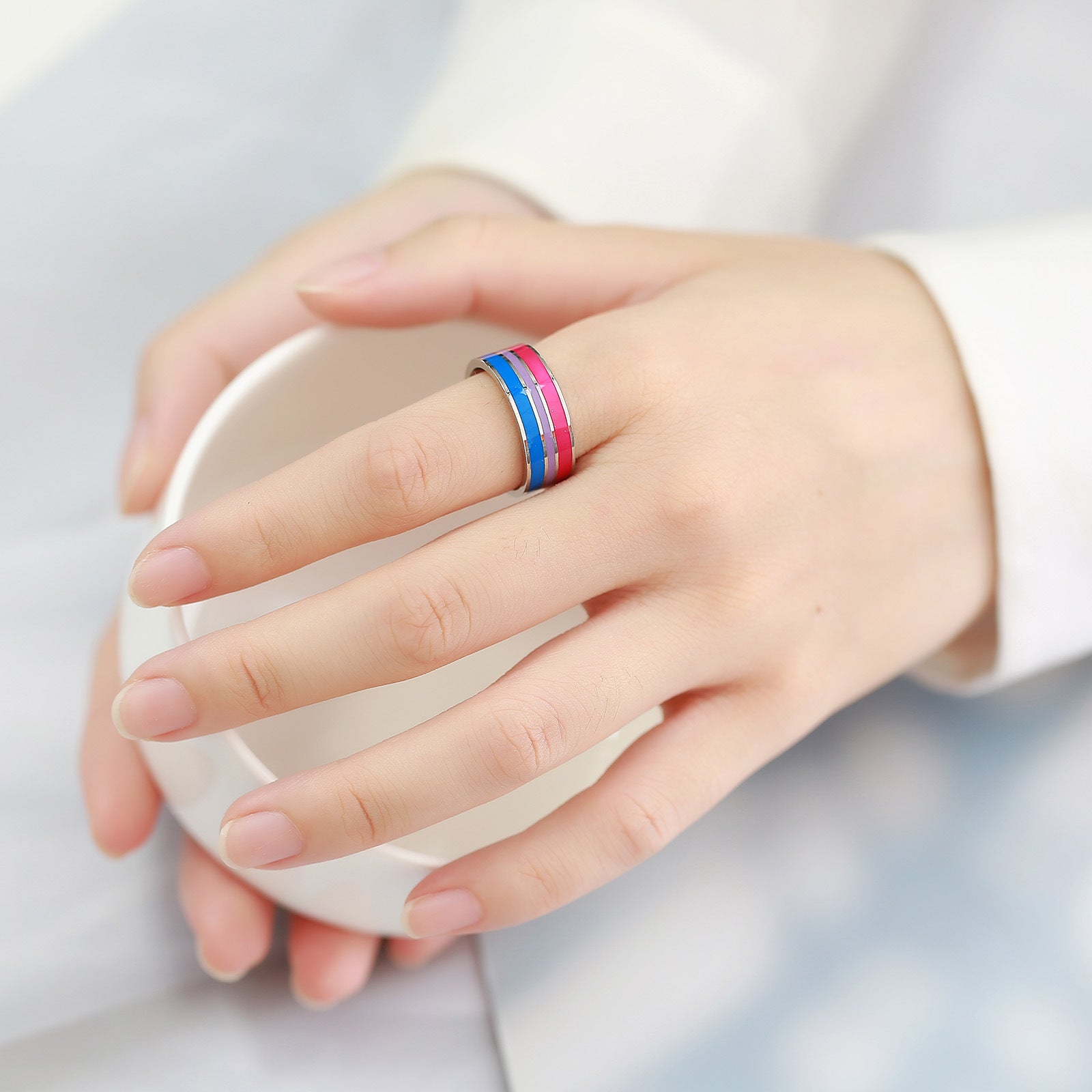 Anillo de color 8mm de hombre, mismo color de bandera, joyería de comercio exterior al por mayor, color arcoíris