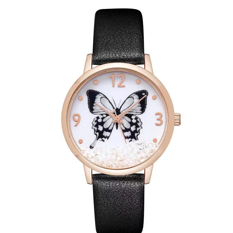 Reloj de cuarzo con diamantes de imitación y mariposa con números de moda para mujer