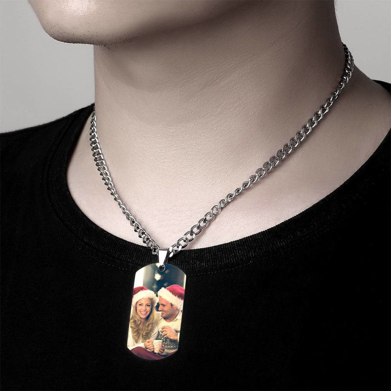 Personalisierte Halskette mit Edelstahl-Text, farbigem Bild, Gravur, Foto-Gravur-Anhänger
