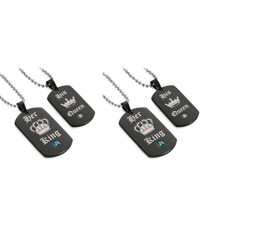 Black Necklaces & Pendants Her King and His Queen Black Titanium Couple Necklace Stainless Steel Pendant Gifts