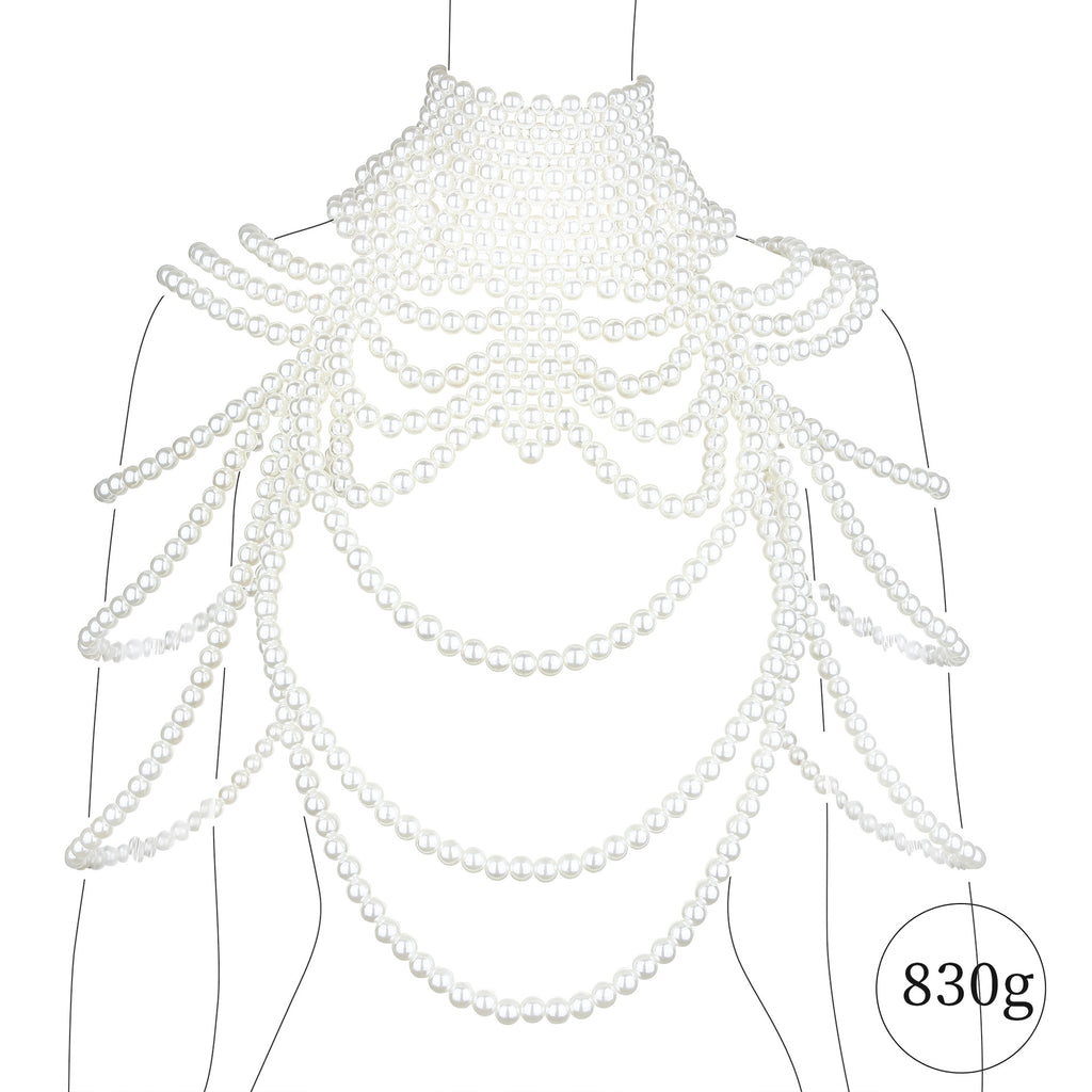 Collar de perlas hecho a mano con cuentas, joyas de lujo ligero para vestido