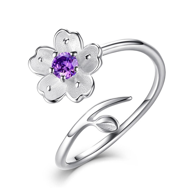 Anillo de plata S925 con diseño de rama de árbol y flor, bonito y elegante.