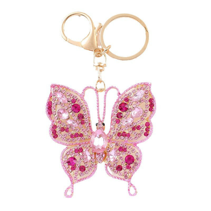 Llavero de mariposa de metal con diamantes de imitación, colgante pequeño