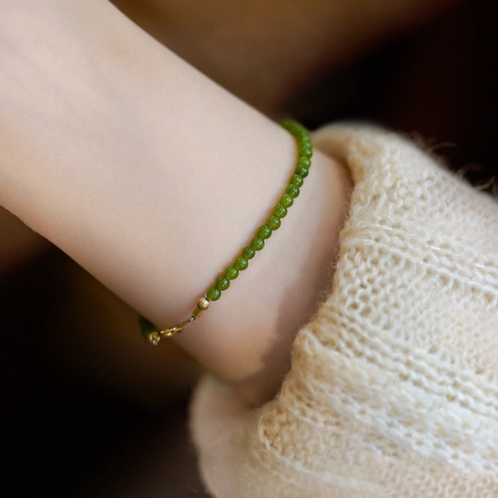 Pulsera Fina Retro de Calcedonia Verde Mini Ágata
