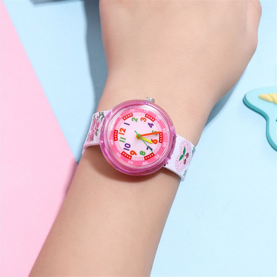 Reloj de moda infantil de silicona con dibujos animados, transparente y bonito