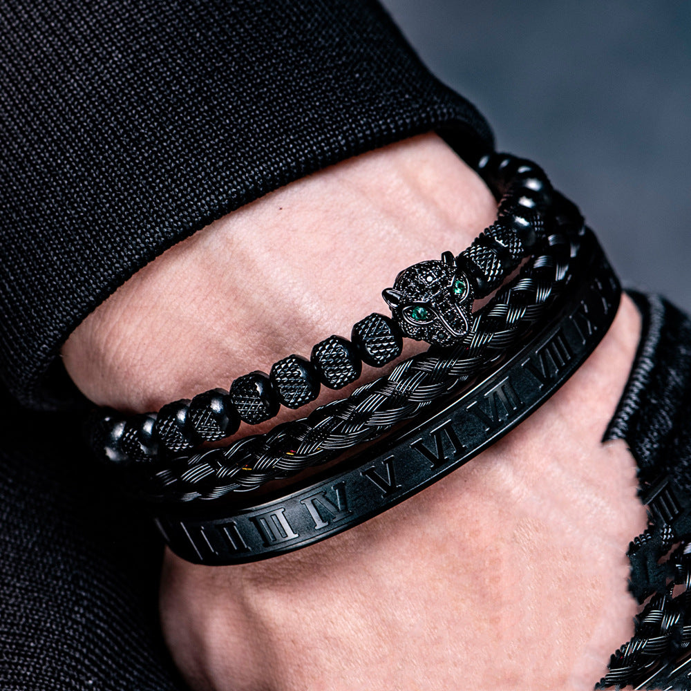 Leopardkopf-Set Mesh Ananas Perle Römisches Armband