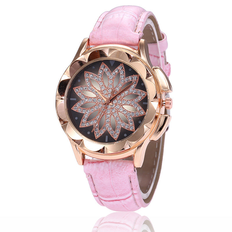 Reloj de pulsera con diamantes de imitación en forma de cruz para mujer, modelos explosivos de comercio exterior, esfera grande en oro rosa, reloj de cuarzo de la suerte