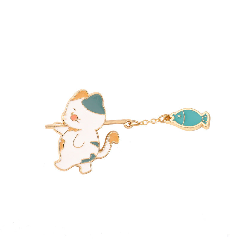 Bonito Broche de Insignia de Gato de Dibujos Animados Estilo Pescador
