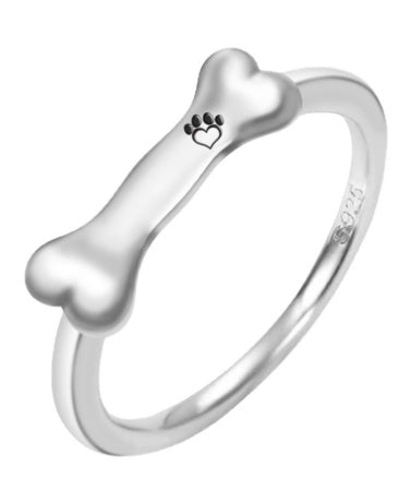 Versilberter Diamant-Knochenring mit Haustiernamen, personalisiert