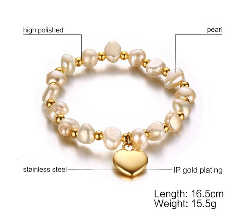 Pulsera hecha a mano de perlas de agua dulce con bolas de acero de titanio