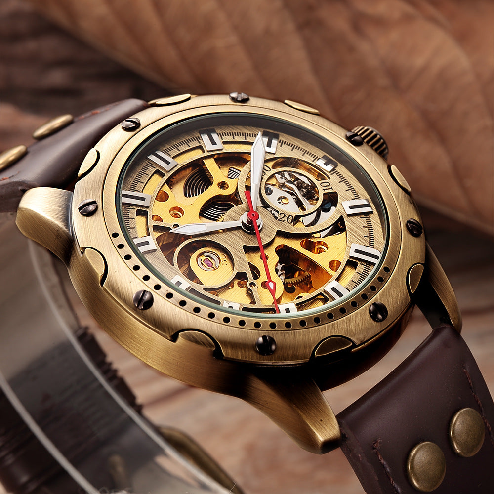 Herren Skelett Steampunk Automatische Mechanische Uhr