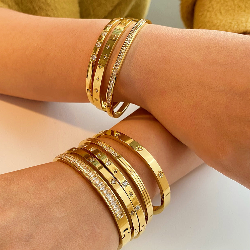 Pulsera de Acero Titanio Estilo Ins con Hebilla de Estrella de Seis Puntas