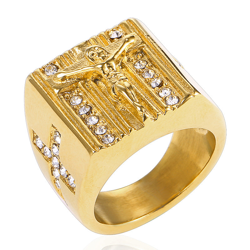 Anillo cruzado de Jesús retro europeo y americano religioso