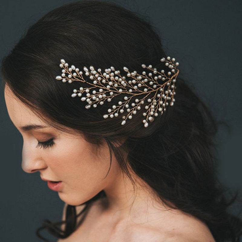 Braut Hochzeit Outdoor-Shooting handgemachter Perlenkamm Form Muster Blätter Haarschmuck Spot-Großhandel