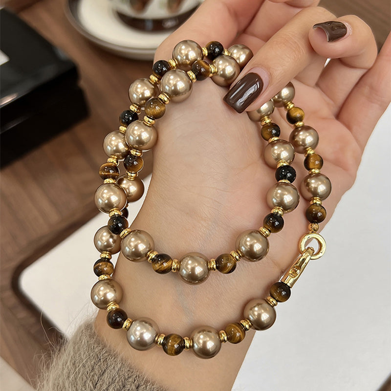 Braune Tigerauge Perlenkette Herbst Und Winter Leichte Luxus Nische Pulloverkette Damen Mode Schmuck