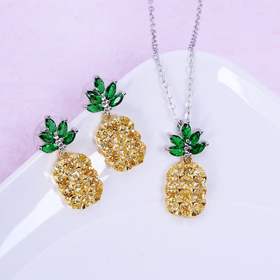 Juego de collar y aretes de piña de cristal Aretes de árbol de coco