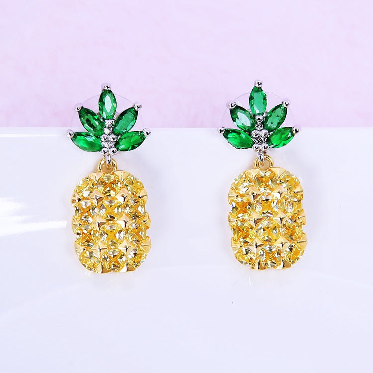 Juego de collar y aretes de piña de cristal Aretes de árbol de coco