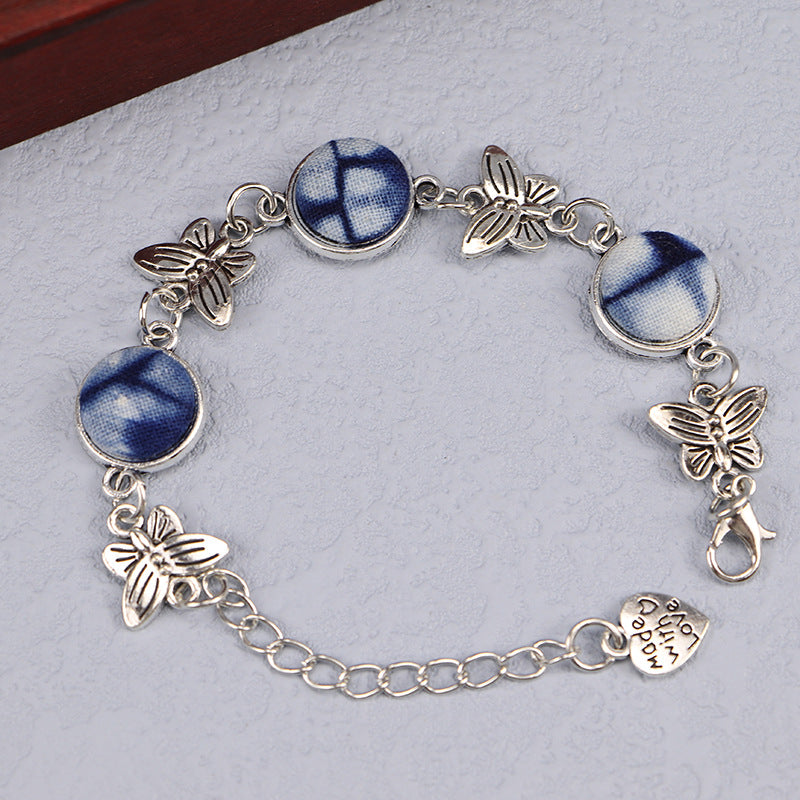 Ethnic Blue Dyed Tie-dye Bracelet Hand-stitched