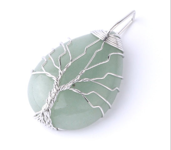 Natural Stone Pendant Gold Color Wire Wrap Gem