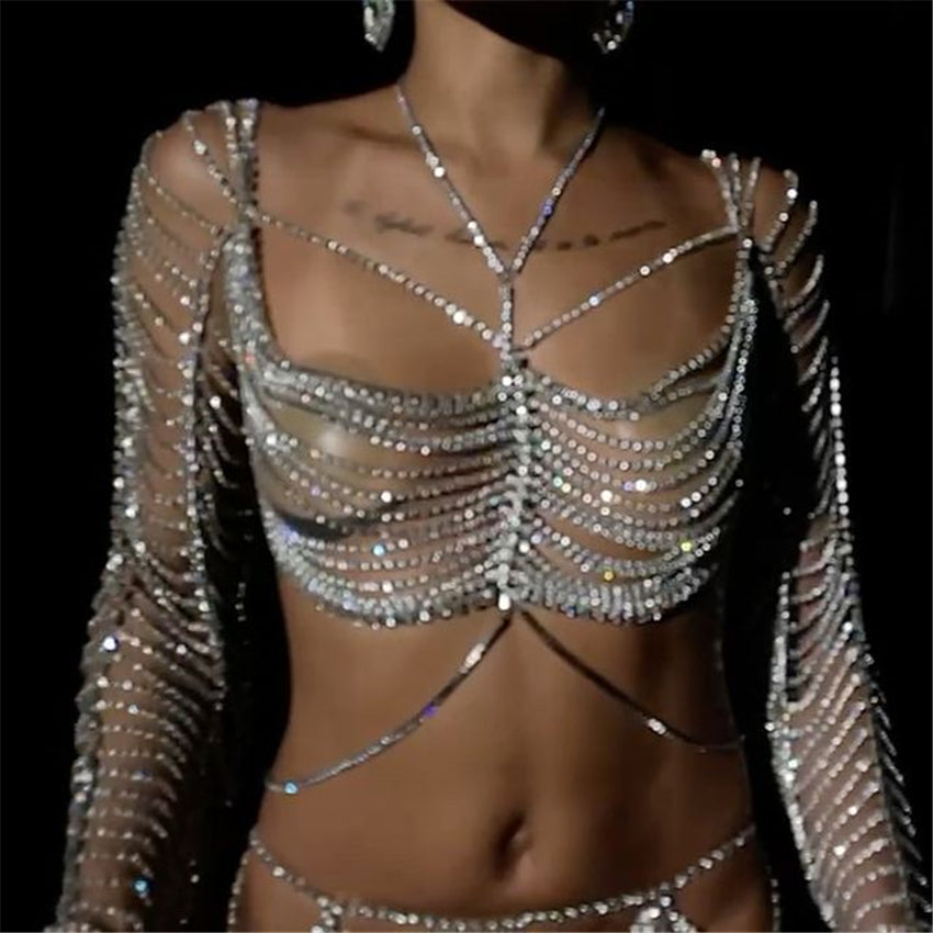 Glänzende mehrschichtige Strass-Körperkette für Nachtclub