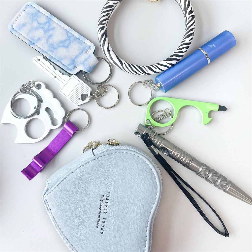 Bolsa de Lápiz Labial con Bola de Pelo, Pulsera, Llavero, Set de Pulseras