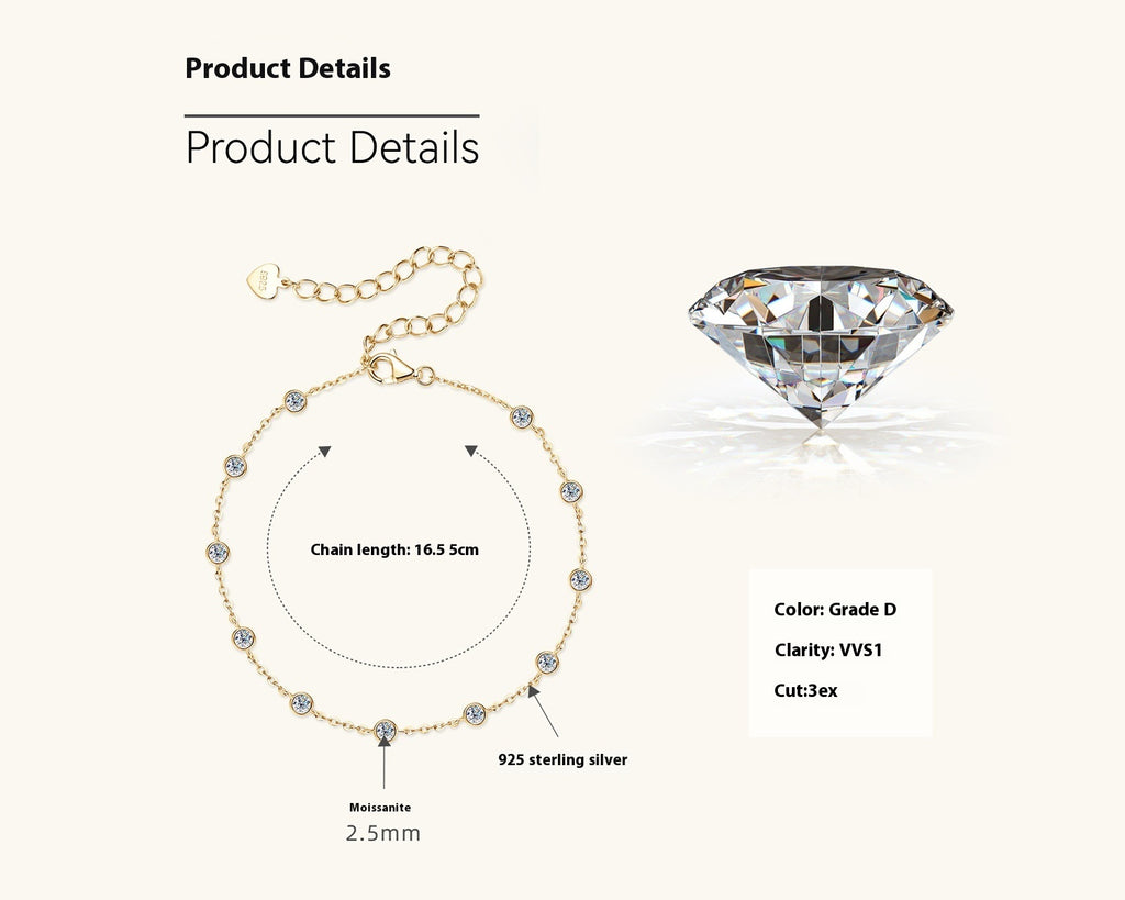 Moissanite Trendy Cool Bracelet Niche High-grade Sterling Silver Hand Jewelry