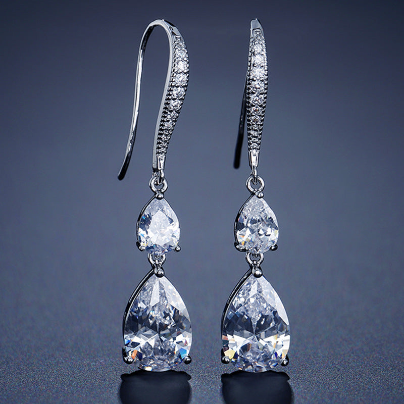 RAKOL Pendientes de Mujer Simples Largos Exquisitos de Circonia en Forma de Gota de Agua para Banquete, que Combinan con Todo