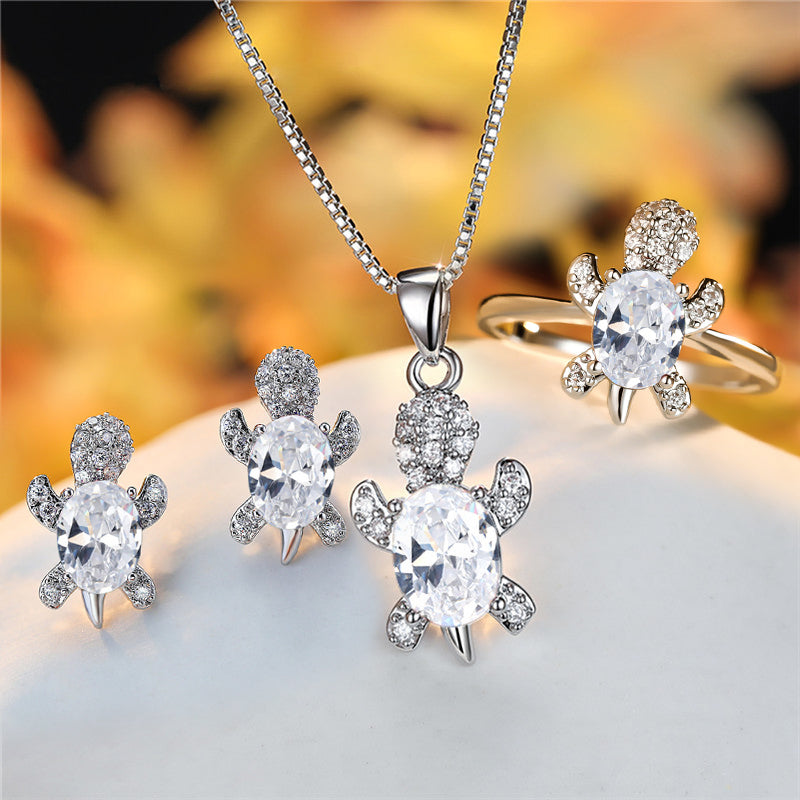 Mode Oval Zirkon Anhänger Schildkrötenform Halsketten mit Regenbogenstein Mehrfarbige Tierhalskette Schmuck für Damen und Kinder